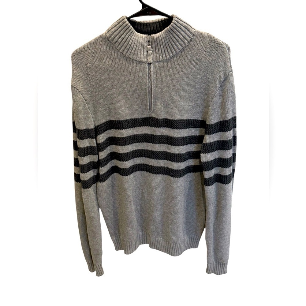 Tahari Men's 1/4 Zip Pullover Cotton Sweater Textured Stripes Size Medium